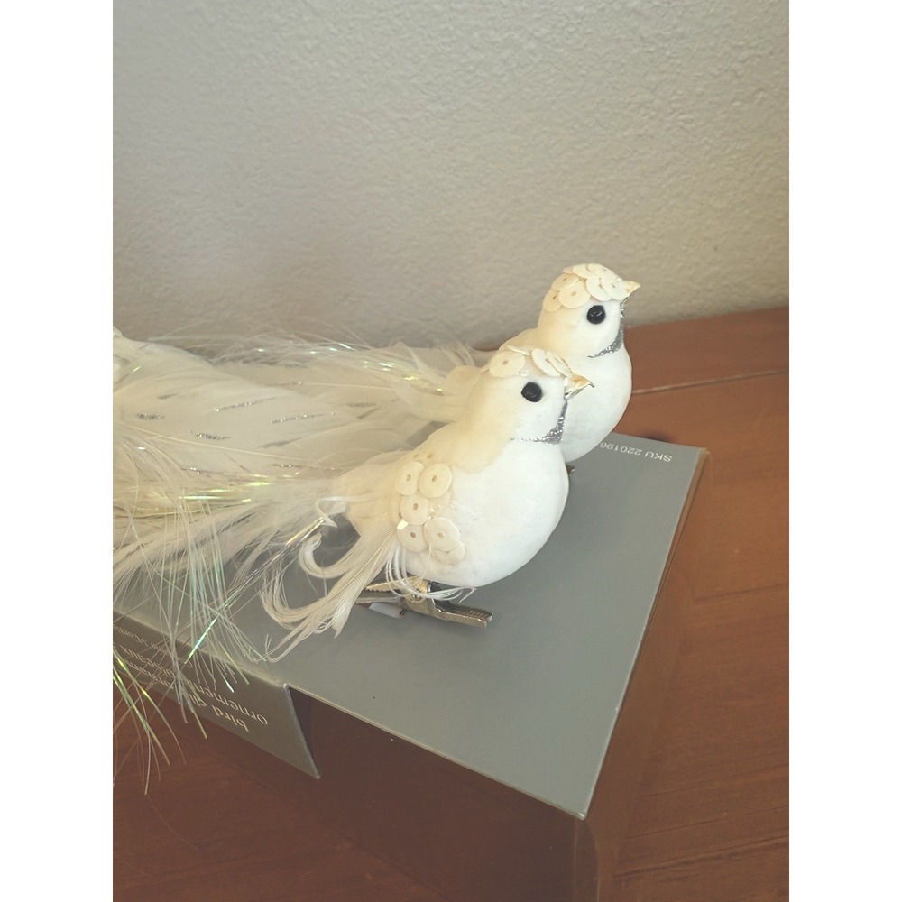 Pier 1‎ Set Of 3 Clip On White Bird Christmas Ornaments Features Glitter